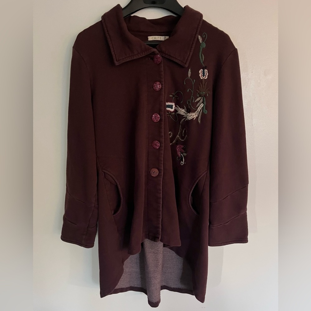 SOLD Caite Beautiful Embroidered Burgundy Jacket womens L
